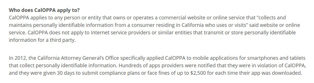 Consumer Federation of California Education Foundation: a chi si rivolge il CalOPPA?