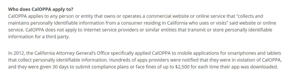 Consumer Federation of California Education Foundation: Für wen gilt das CalOPPA?