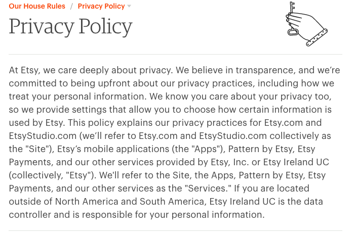 Screenshot der Datenschutzrichtlinie von Etsy