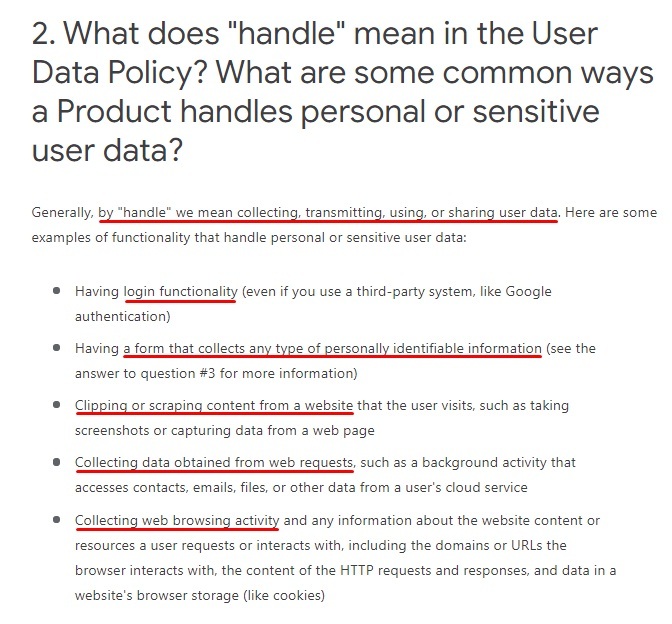 Google Updated Privacy Policy and Secure Handling Requirements: Definition and examples of handling data