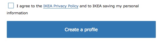 IKEA Kontoeinrichtung: Checkbox Ich bin mit der Datenschutzrichtlinie einverstanden