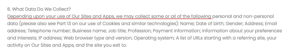 Markd LTD Privacy Policy: What Data Do We Collect clause