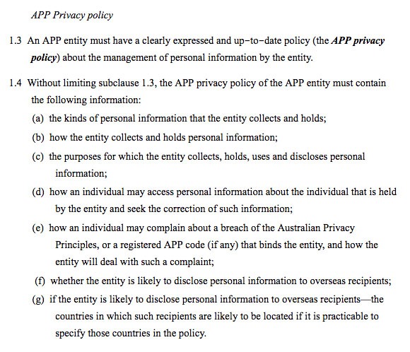 OAIC, Ficha de privacidad 17: Principios de Privacidad de Australia - Cláusula de la Política de Privacidad de las aplicaciones