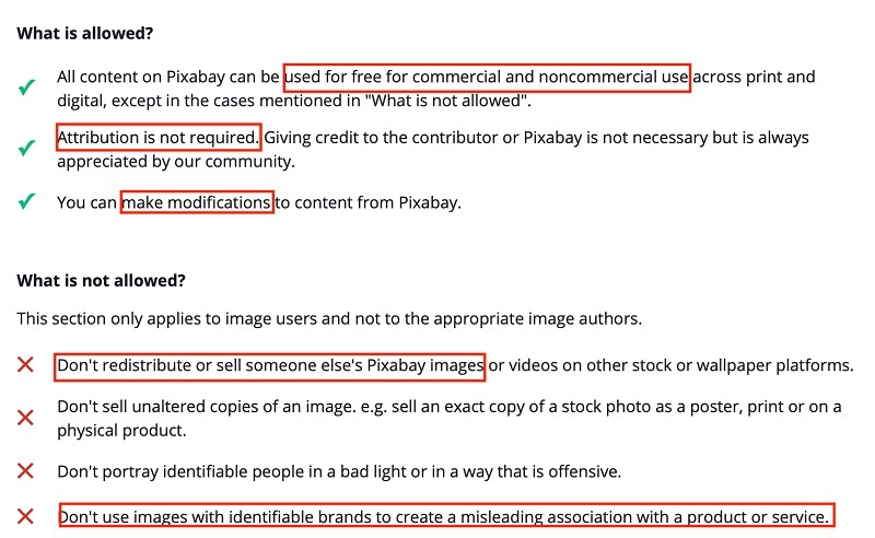 Licencia simplificada de Pixabay: Directrices sobre lo que está y no está permitido