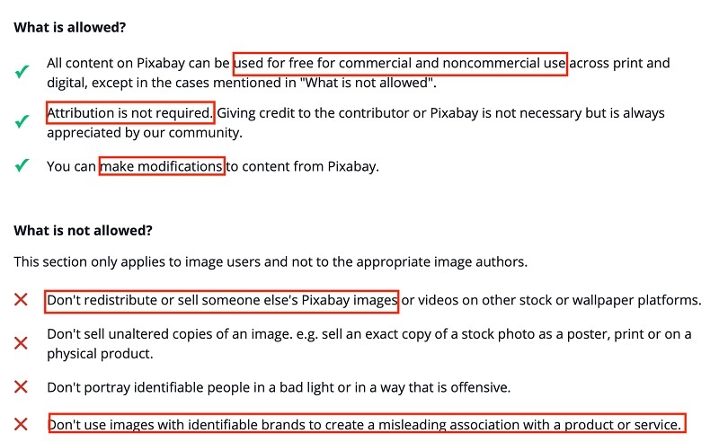 Licence simplifiée Pixabay : Directives Ce qui est autorisé et ce qui n'est pas autorisé