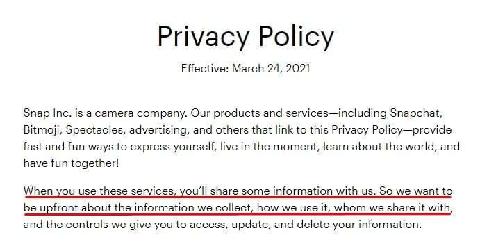 Snap Privacy Policy: Introduction section