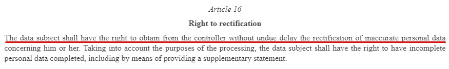 EUR-Lex GDPR: Article 16 - Right to Rectification