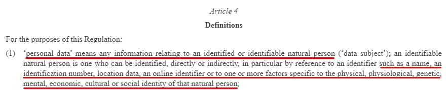 EUR-Lex GDPR: Article 4 Definitions - Personal Data