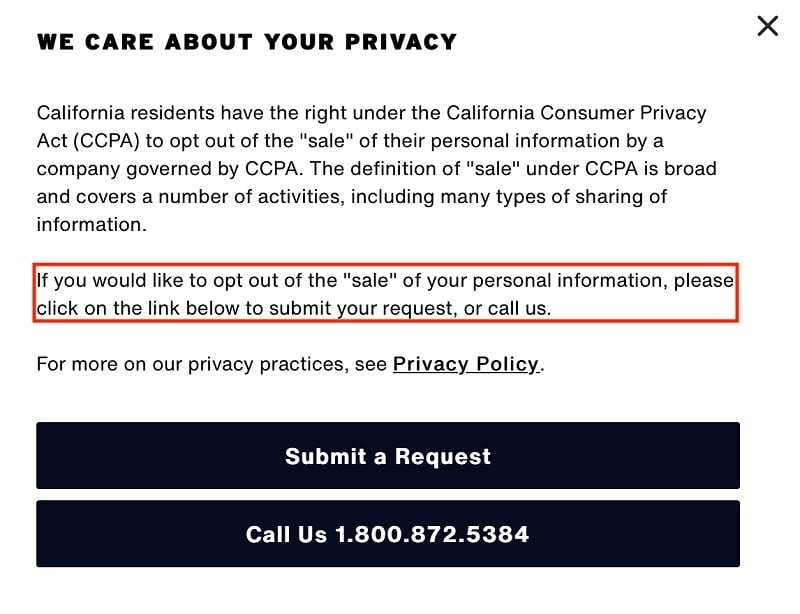 levis-do-not-sell-personal-information-page-opt-out-section-highlighted