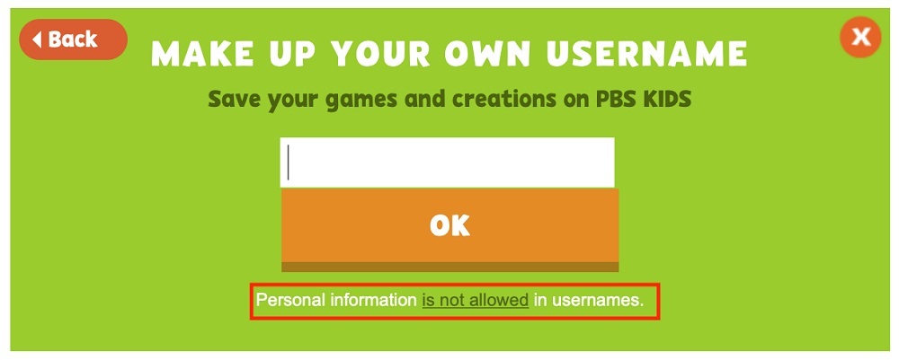 PBS Kids Create Username form