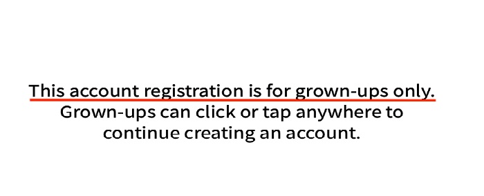 Sesame Street Account registration for adults only disclaimer