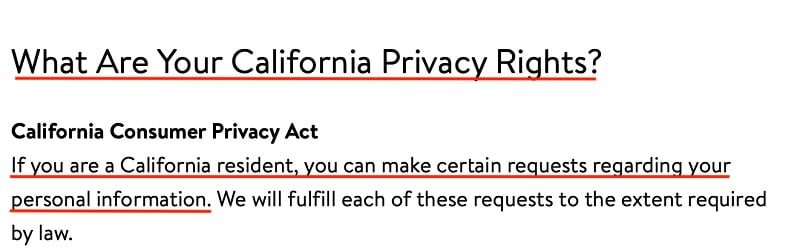 Walmart Privacy Policy: CCPA clause