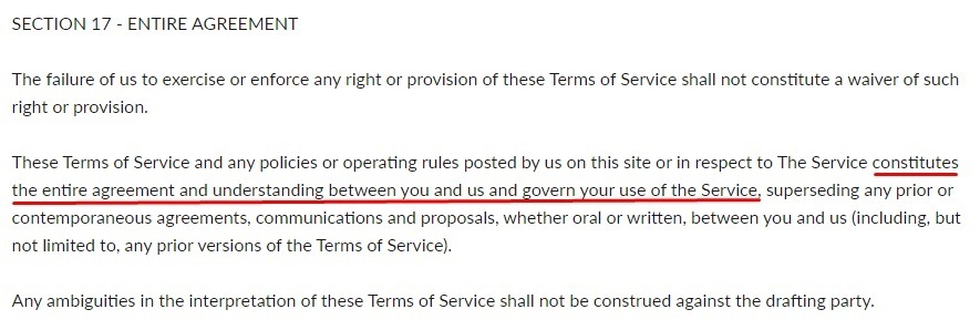 Bluecrate Terms and Conditions: Entire Agreement clause