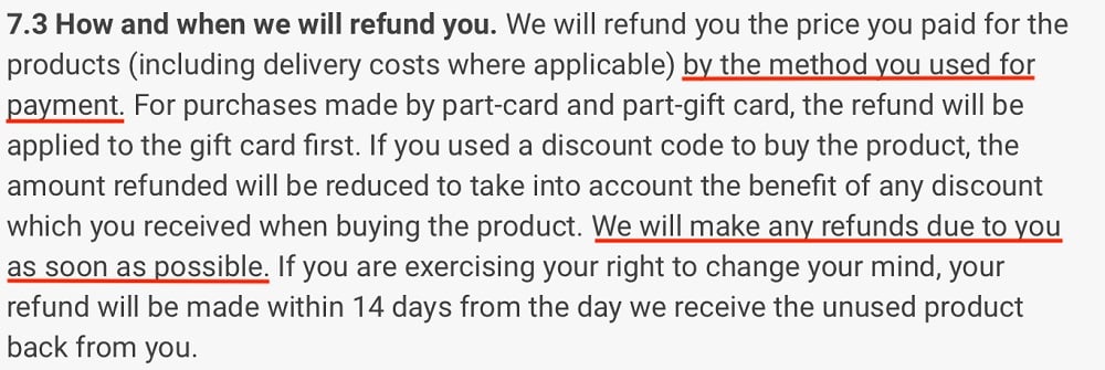 Gymshark Terms and Conditions: How and when we will refund you clause