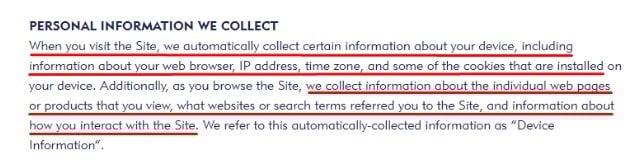 Mini Smart World Privacy Policy: Personal Information We Collect clause - Specifics excerpt