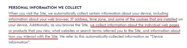 Mini Smart World Privacy Policy: Personal Information We Collect clause - Specifics excerpt