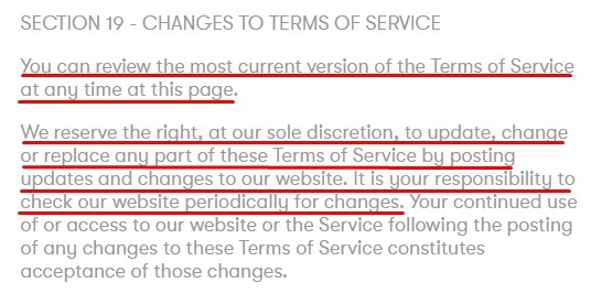 Partake Foods Terms of Service: Changes to Terms of Service clause