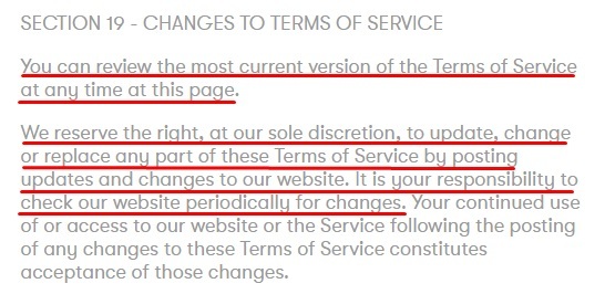 Partake Foods Terms of Service: Changes to Terms of Service clause