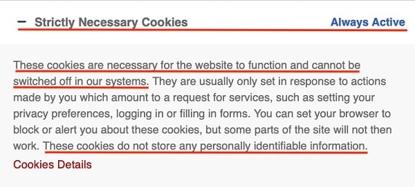 T Nation cookie consent notice: Strictly necessary cookies section