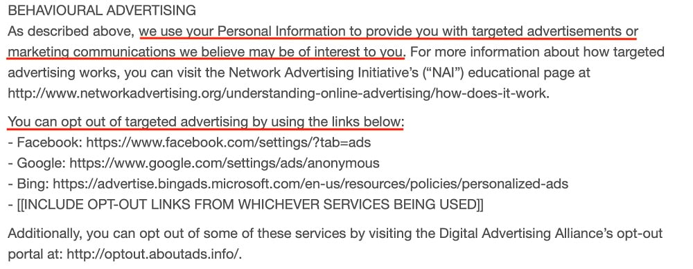 Warmly Decor Privacy Policy: Behavioural Advertising clause