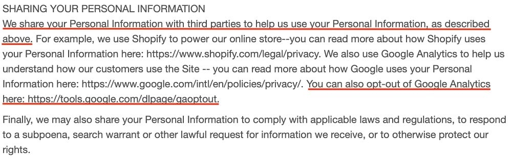 Warmly Decor Privacy Policy: Sharing Your Personal Information clause