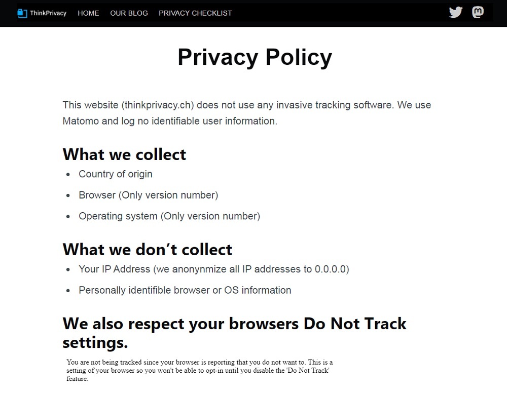Screenshot of ThinkPrivacy - Privacy Policy page excerpt