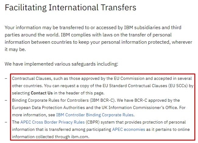 IBM Privacy Statement: Facilitating International Transfers clause