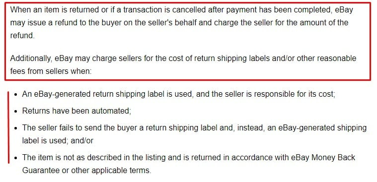 eBay User Agreement: Refund and return clause