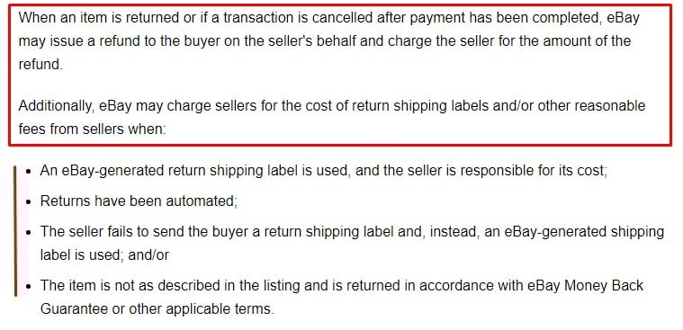 eBay User Agreement: Refund and return clause