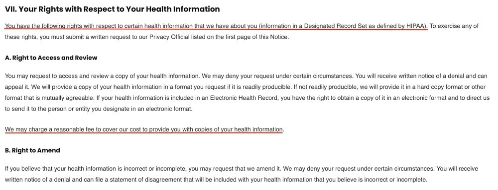 Fit to Smile Dental Privacy Notice: Your Rights with Respect to Your Health Information clause excerpt