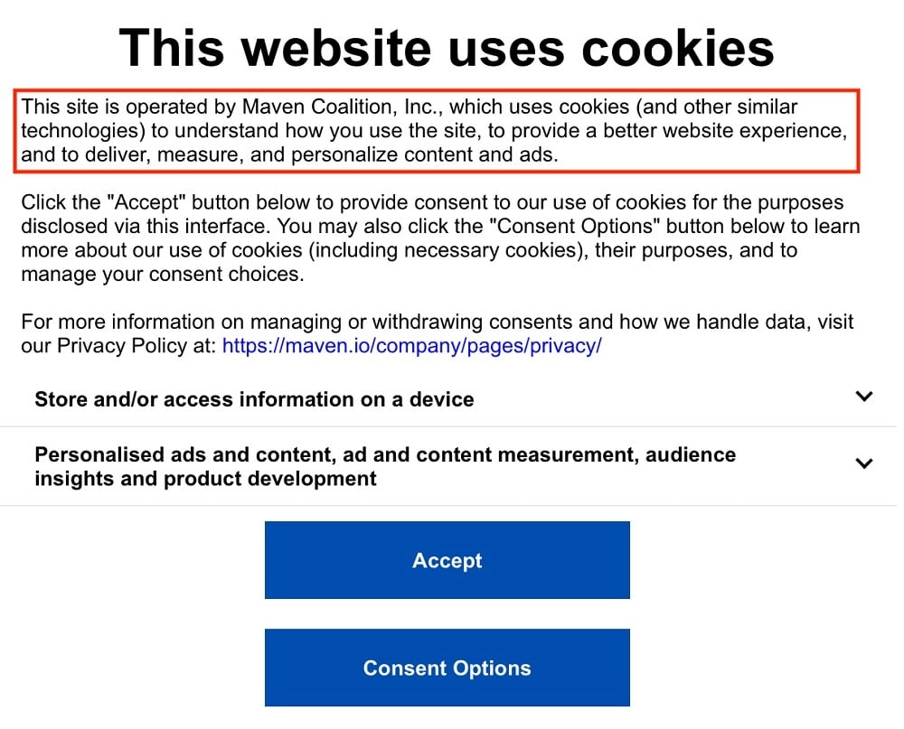 HubPages cookie consent notice