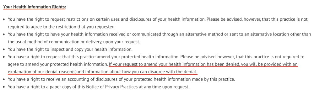 South End Eye Privacy Policy: Your Health Information Rights clause