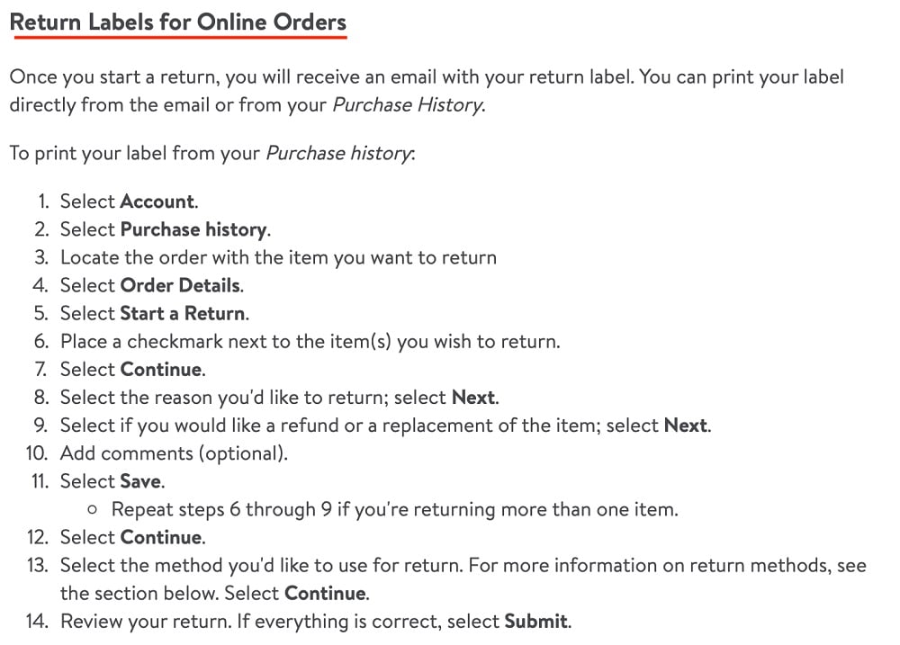 Walmart Start Return Online instructions