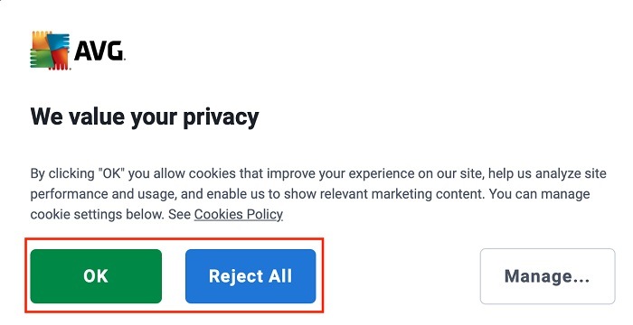 AVG cookie consent banner