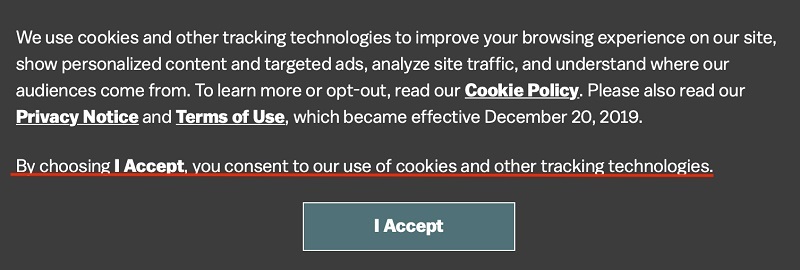 Vox cookie wall and cookie consent notice