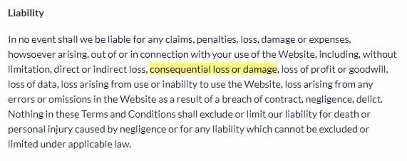 FAIRR Terms and Conditions: Liability clause