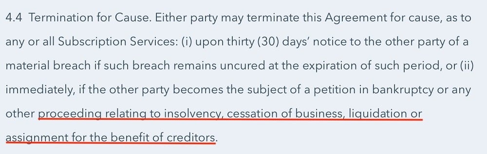 HubSpot Terms of Service: Termination for Cause clause