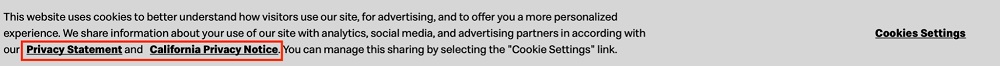 McDonalds cookie consent notice with Privacy Statement and California Privacy Notice links highlighted