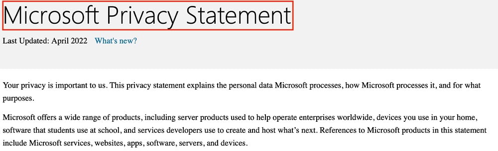 Microsoft Privacy Statement: Introduction section