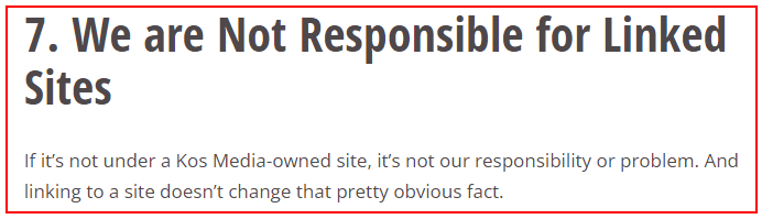 Daily Kos Terms and Conditions: We are Not Responsible for Linked Sites disclaimer - Updated