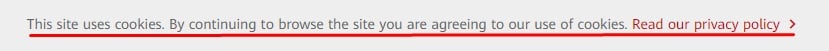 Huawei Cookie Consent Notice in header