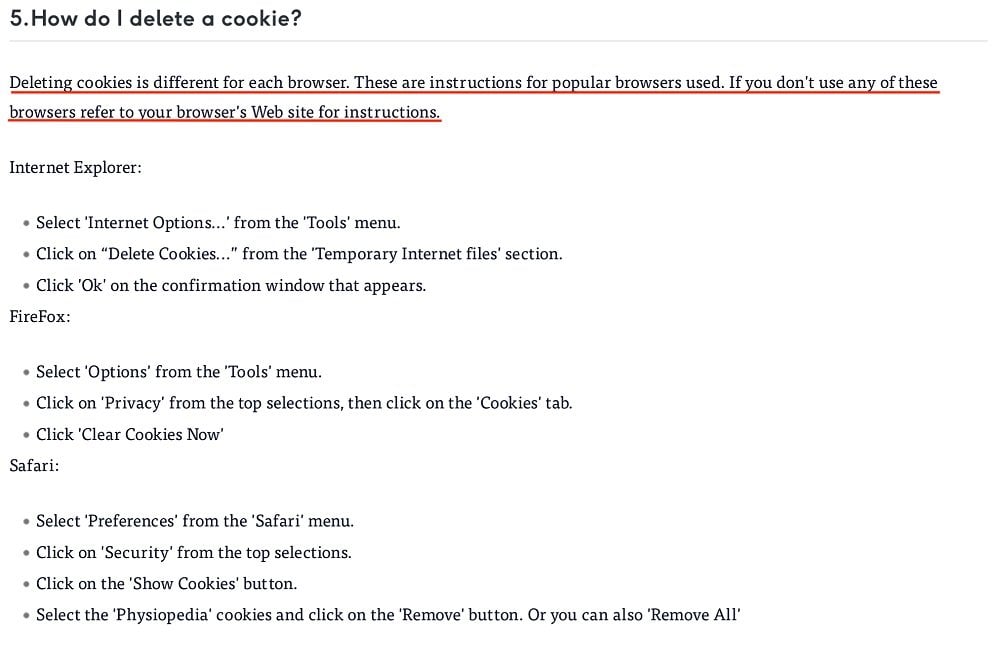 Physiopedia Cookie Policy: How do I delete a cookie clause