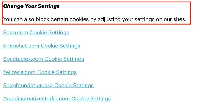 Snap Cookie Policy: Change Your Settings clause
