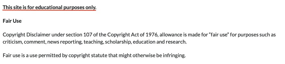 Accessible Games Fair Use Act Disclaimer excerpt