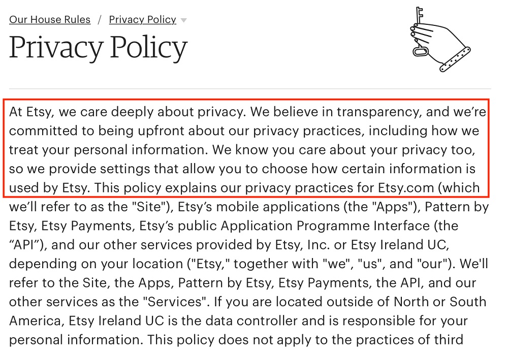 Etsy Privacy Policy Intro section