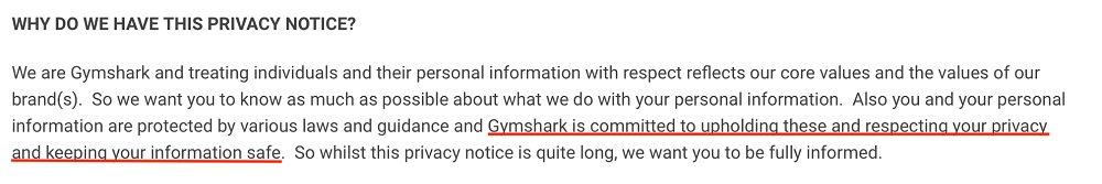 Gymshark Privacy Notice Intro section