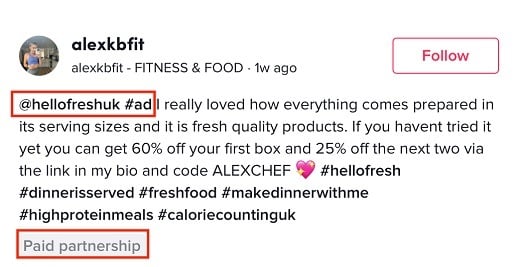 Alexkbfit Tiktok with Ad and Partnership highlighted