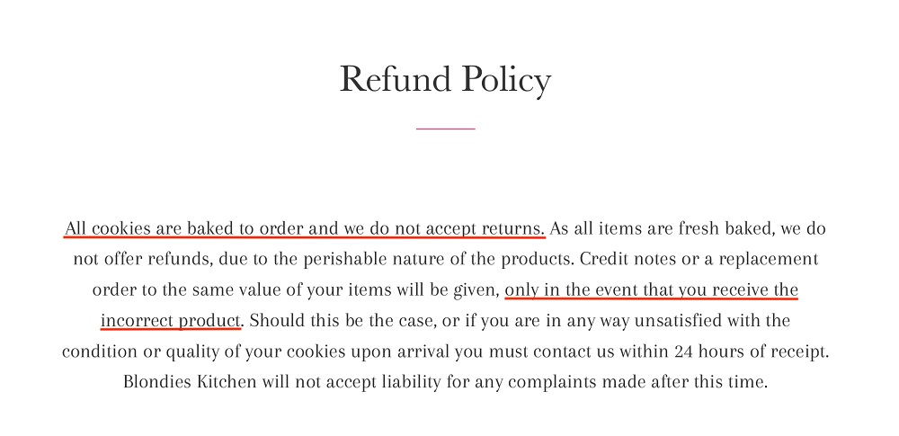 Blondies Kitchen Refund Policy