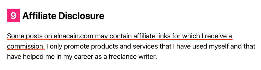 Ella Cain Terms and Conditions: Affiliate Disclosure clause