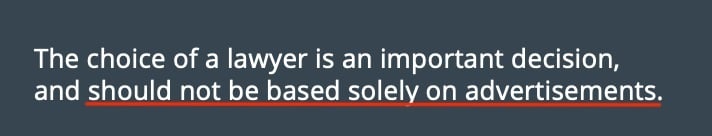 Harrah Law Choose a lawyer not based solely on advertisements disclaimer